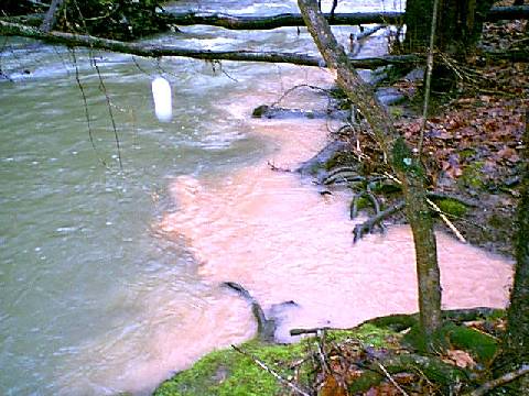 Muddy Pine Ridge runoff enters the creek on January 19, 2002.
